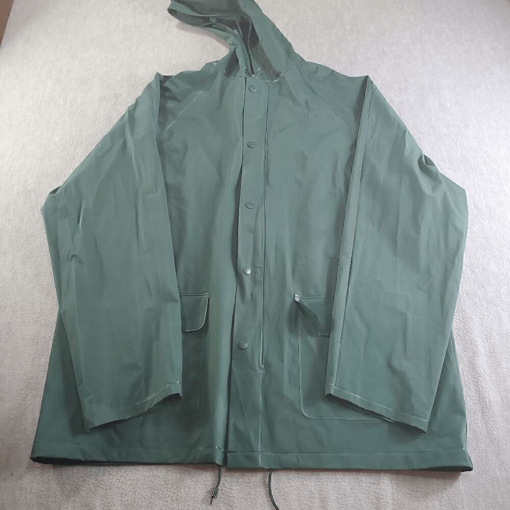 Bass Pro Shop Rain Suit Mens Large Green Fishing Hooded Jacket Snap Pants Set